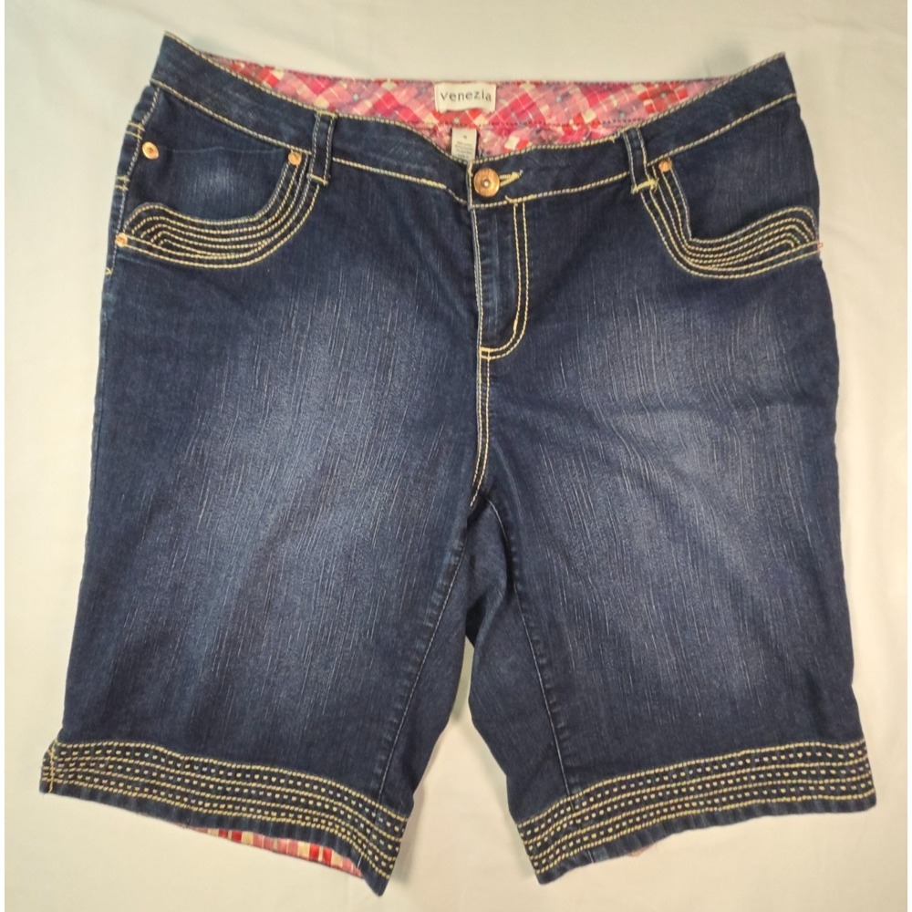 VTG Lane‎ BryantVenezia Denim Bermuda Shorts Womens Size 18 Stitched Dark Wash